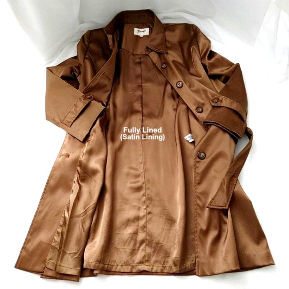 FORNARI Trench Coat Brown Mid-length Single-breasted Collar Pockets Lined Size 7 - Picture 10 of 15